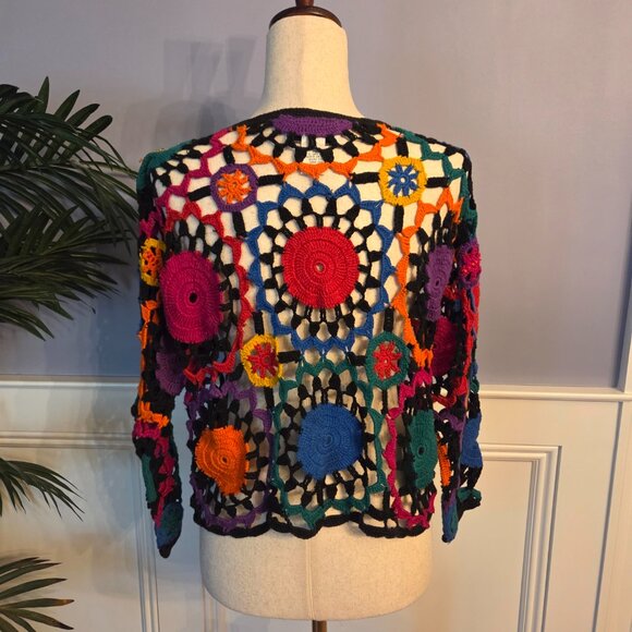 Vintage MY Crochet Top With Bright Colors & Some Beading Pullover - Picture 2 of 3